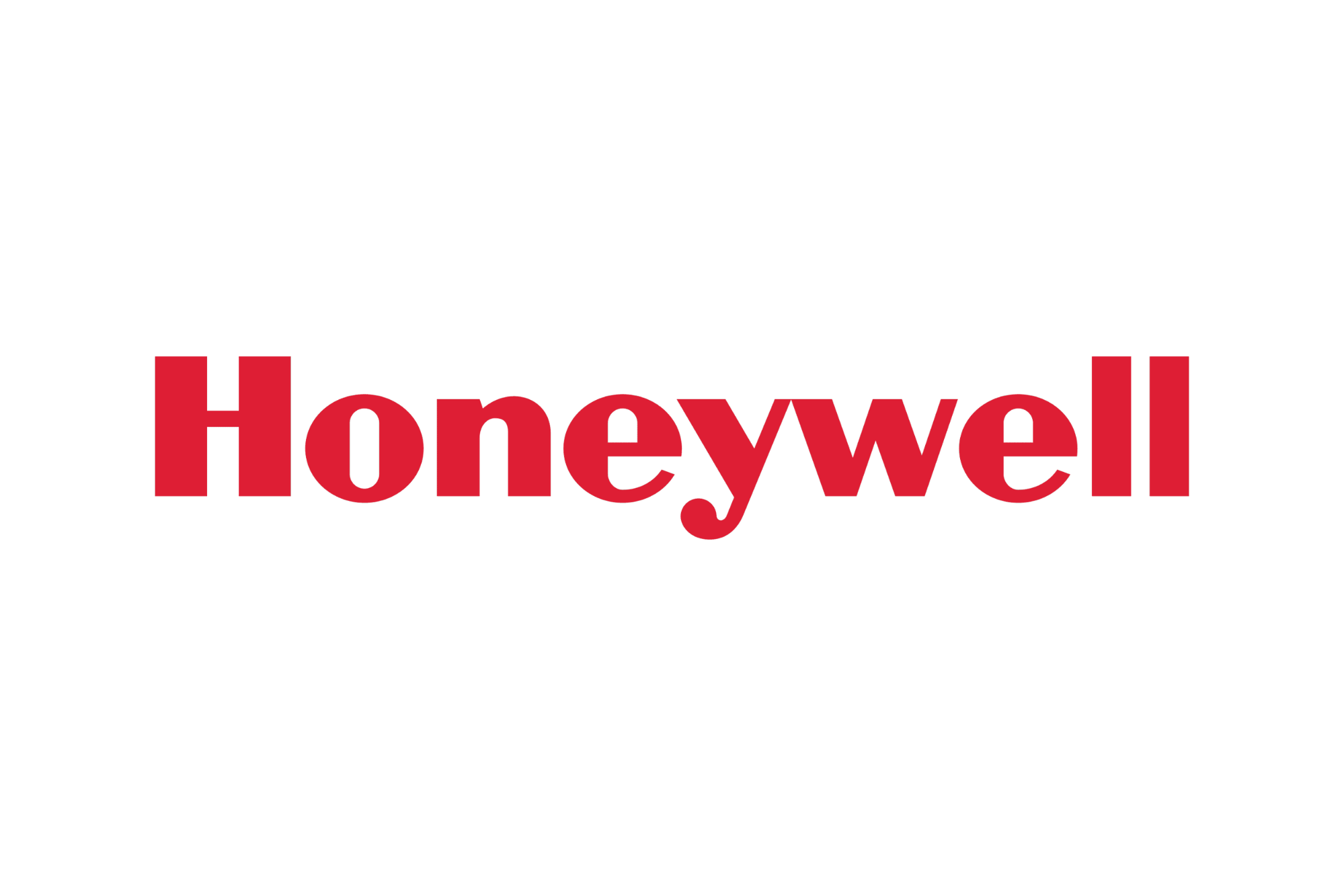 The image displays the word "Honeywell" in bold, red letters on a transparent background.